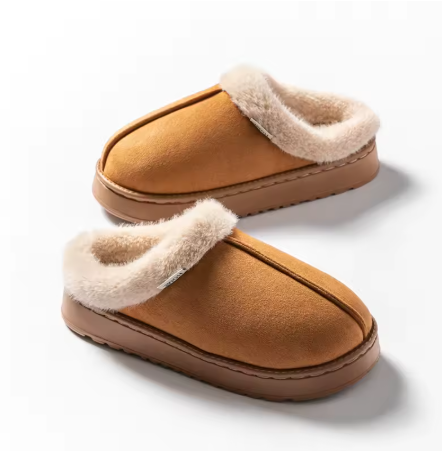 Fluffy warm slippers khaki
